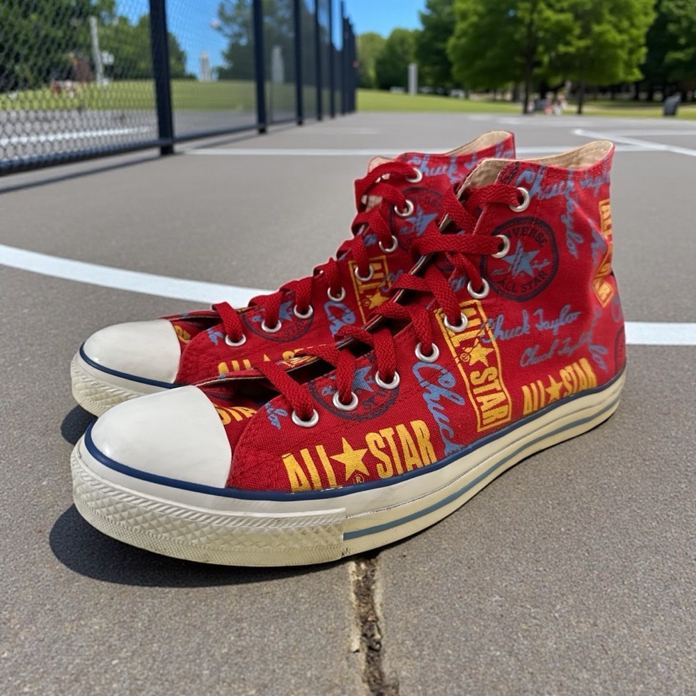 Converse CTAS Red All Over Graphic Print Canvas High-Top Sneakers Men's 12